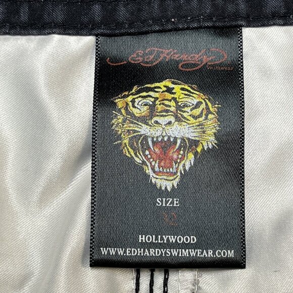 Y2K Ed Hardy Surf or Die Swim Trunks Board‎ Shorts Mens 32 Tattoo Skull Tiger - Picture 8 of 10
